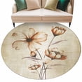 thumbnail image 2 of Round Area Rug 8 Ft, Brown Ombre Daisy Washable Non-Slip Circle Carpet for Living Room/Bedroom, Farmhouse Vintage Floral Botanical Collection Low-Profile Large Area Rugs for Indoor, 2 of 7
