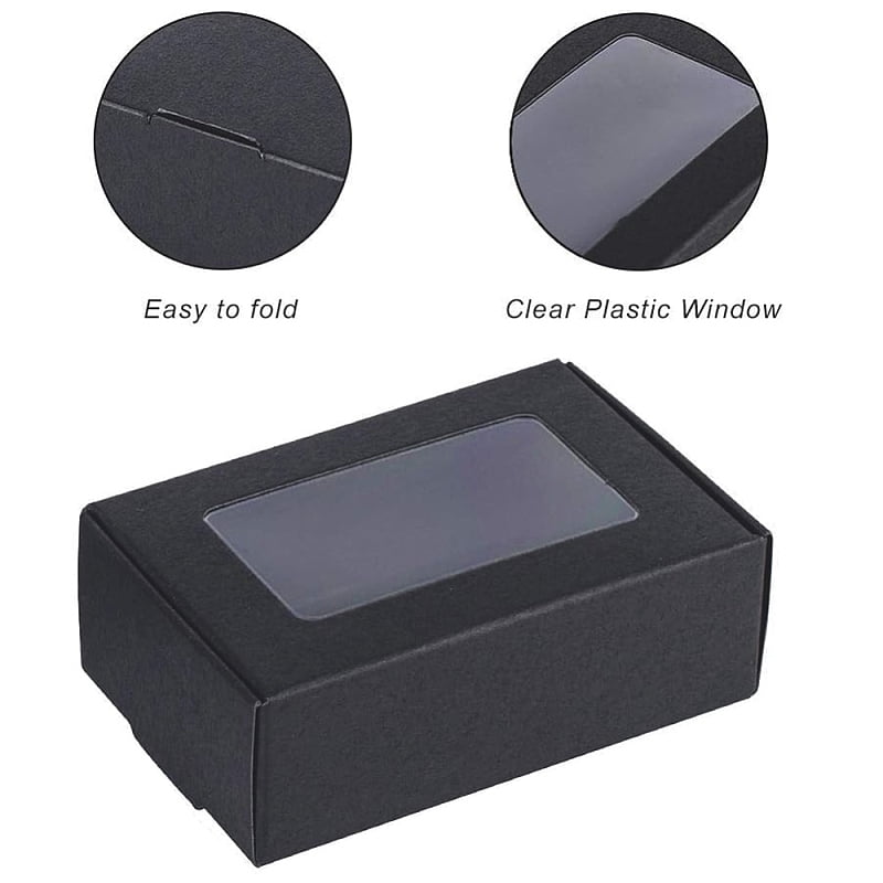 100Pcs Craft Paper Boxes with Windows Rectangle Black 6.2x8.7x3cm for DIY