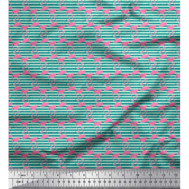 Soimoi Toile de Voile de Coton Rayé & Flamant Rose Oiseau Imprimé Tissu 1 Yard 56 Inch Wide