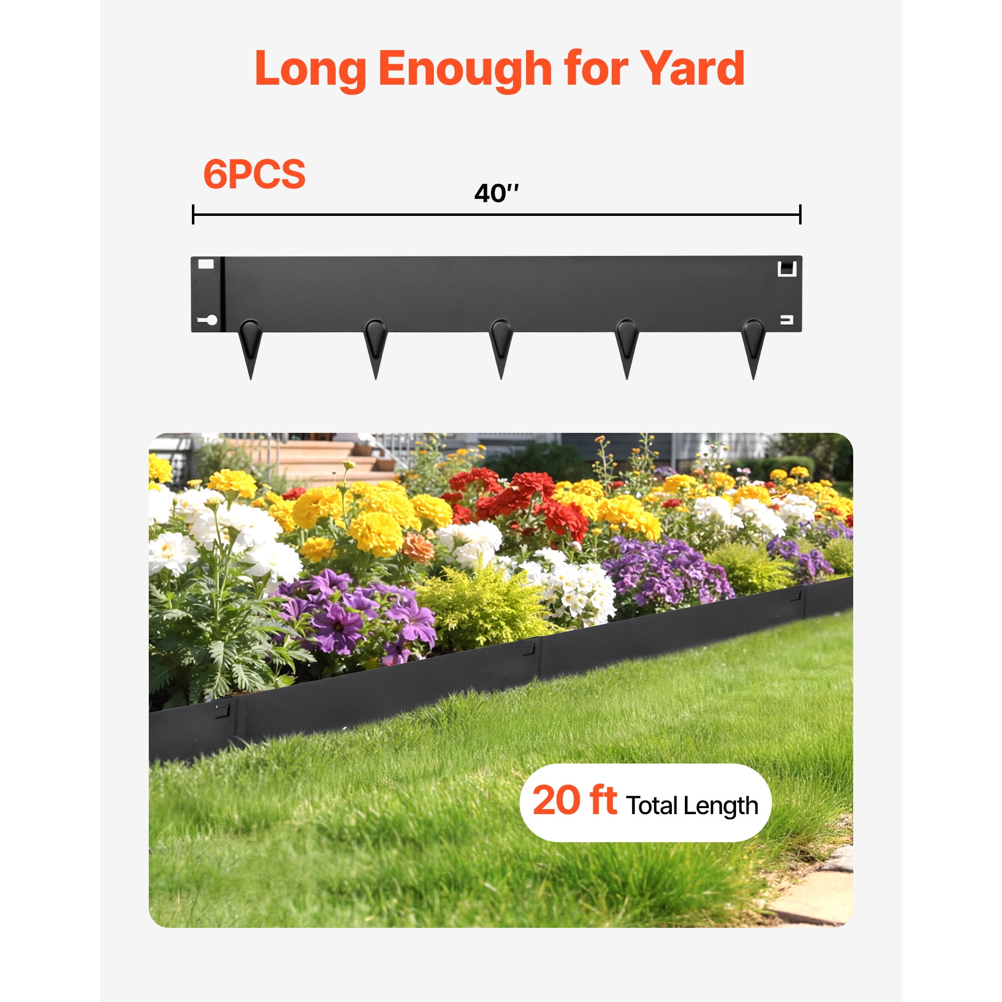 KFFKFF Galvanized Steel Landscape Edging, 6-Pack 40 x 8.15 Inch Metal Edging for Landscaping with Gloves, Durable and Easy-to-Install Garden Border for Flower Beds and Pathways