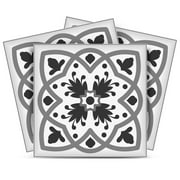 8" X 8" Charcoal And White Scroll Peel And Stick Removable Tiles