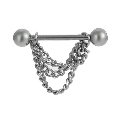 Nipple Bar Ring Barbell Chain Drop Stainless Steel Shield Body Piercing Jewelry for Men &