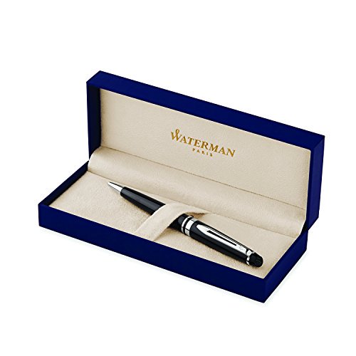 Waterman Expert Pen Ballpoint, Ball Point Pen Black Lacquer with Chrome Trim, Medium, 1-Boxed, Blue Ink (S0951800)