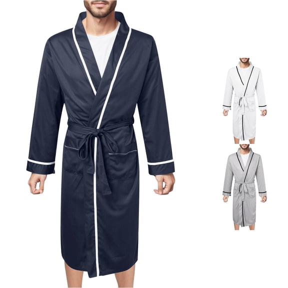 SONXAHE Contrast Bathrobe for Men Long Sleeve Open Front Bedtime Sleep Robe