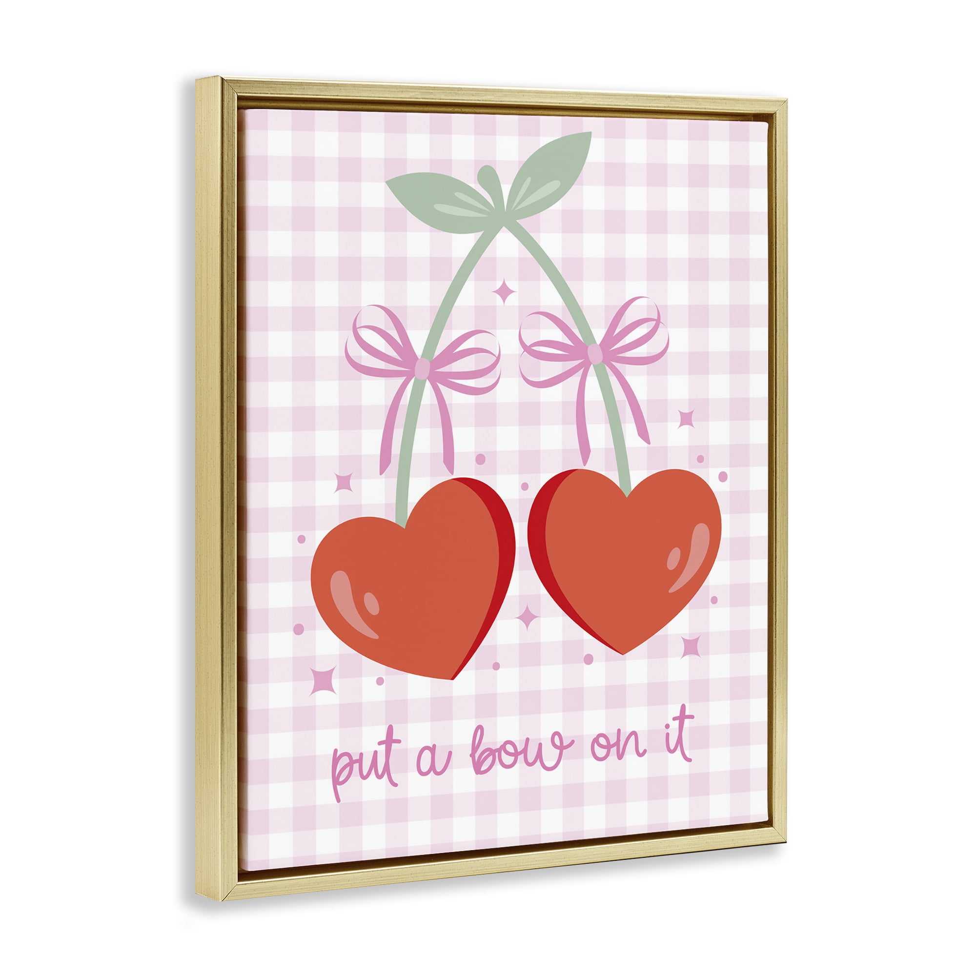 Stupell Industries Put A Bow On It Cherries Food & Beverage Painting Gold Floater Framed Canvas Art Print Wall Art, 17 x 21