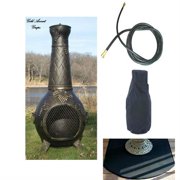 QBC Bundled Blue Rooster Grape Chiminea with Propane Gas Kit, Half Round Flexbile Fire Resistent Chiminea Pad, 20 ft Gas line, and Free Cover Gold Accent Color - Plus Free EGuide