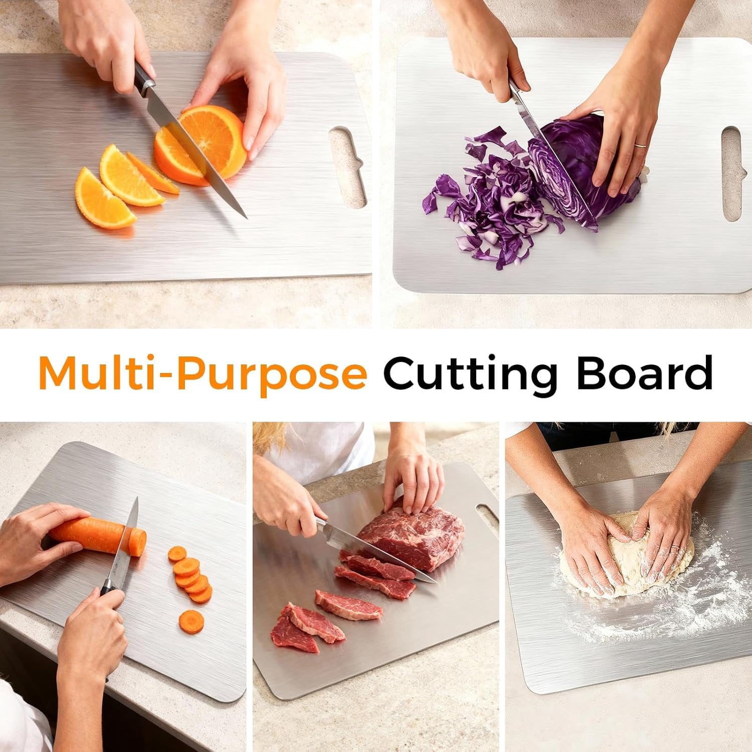 Tikeitoo Titanium Cutting Board Clearance Stainless Steel Cutting Boards for Kitchen, Double Sided Food Grade, Titanium Cutting Mat Chopping Boards for Meat Fruit & Vegetable Various Cooking Tasks