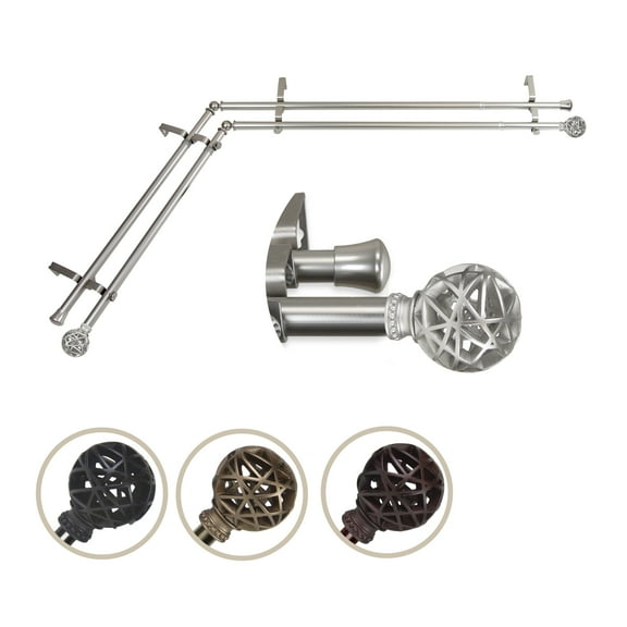 3/4" Dia Adjustable Corner Window Double Curtain Rod 66 to 120" (each side) in Satin Nickel with Matthias Finials,(4788-665-CR)