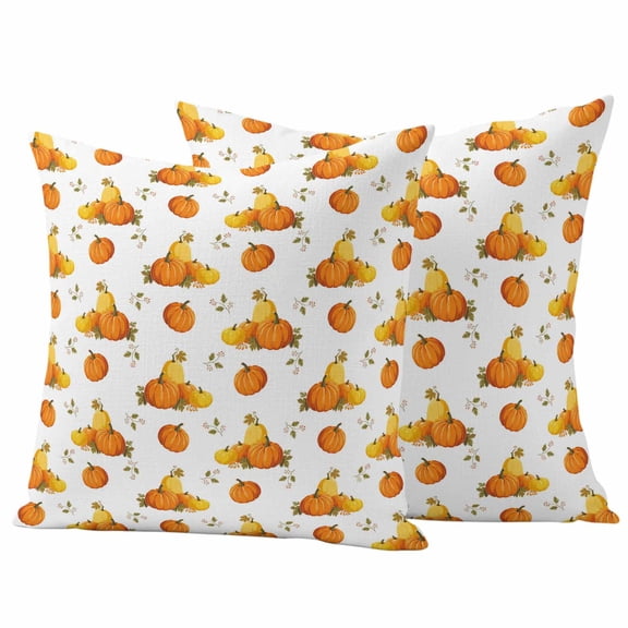 Orange Fall Pumpkins Outdoor Waterproof Pillow Covers, Autumn Leaves Country Botanical Decorative Square Throw Pillowcase Sofa Cushion Sham for Patio/Couch/Chair, 26"x26" 2 Pack