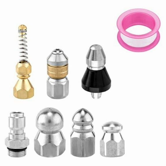 8pcs Sewer Jetter Nozzle Kit ,Pressure Drain Hydro Jet Hose Head Tip for Pressure Washer Sewer Cleaning Tool,8 pieces of sewer jetter kit,As Shown