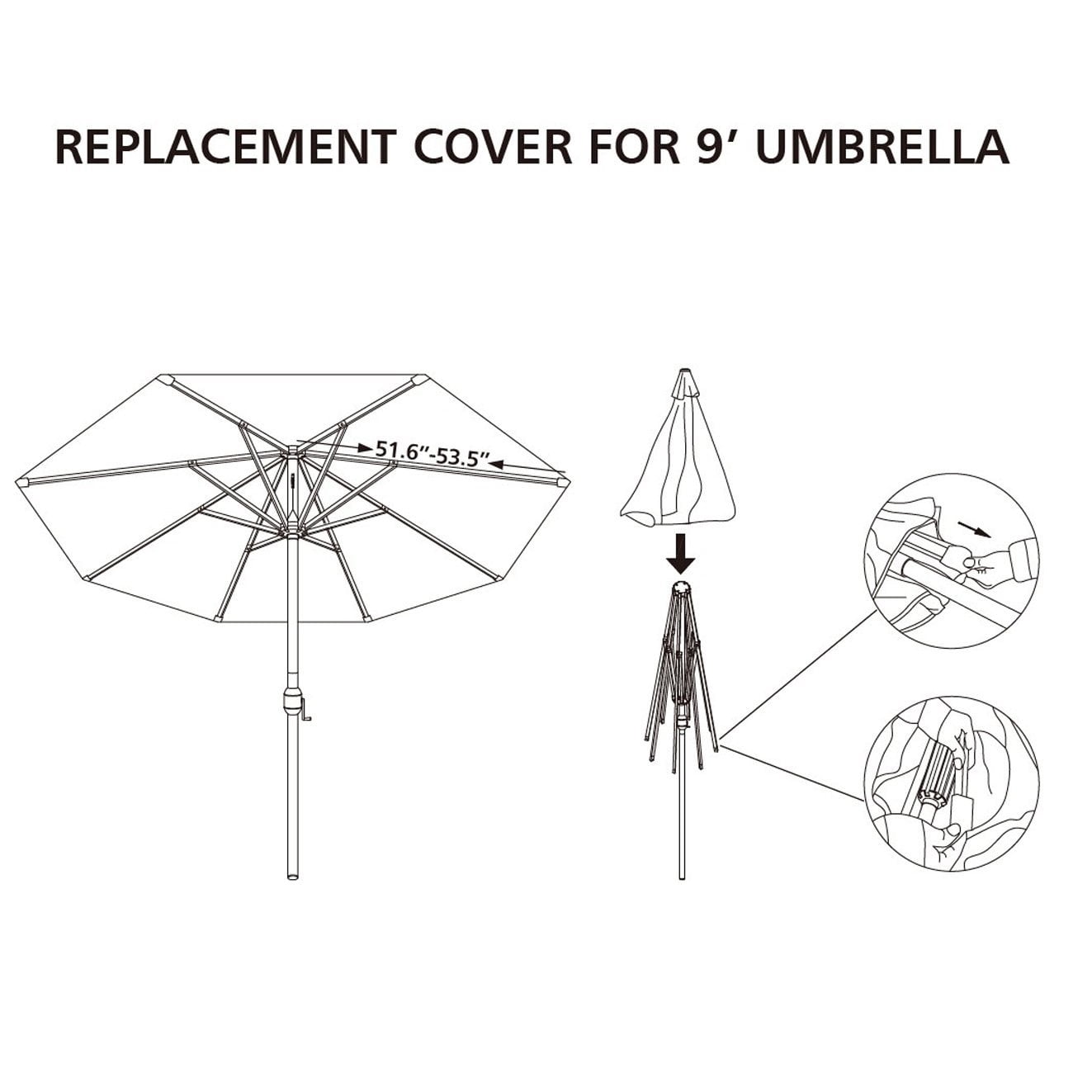Replacement Patio Umbrella Canopy Cover for 9ft 8 Ribs Umbrella Tan (CANOPY ONLY)