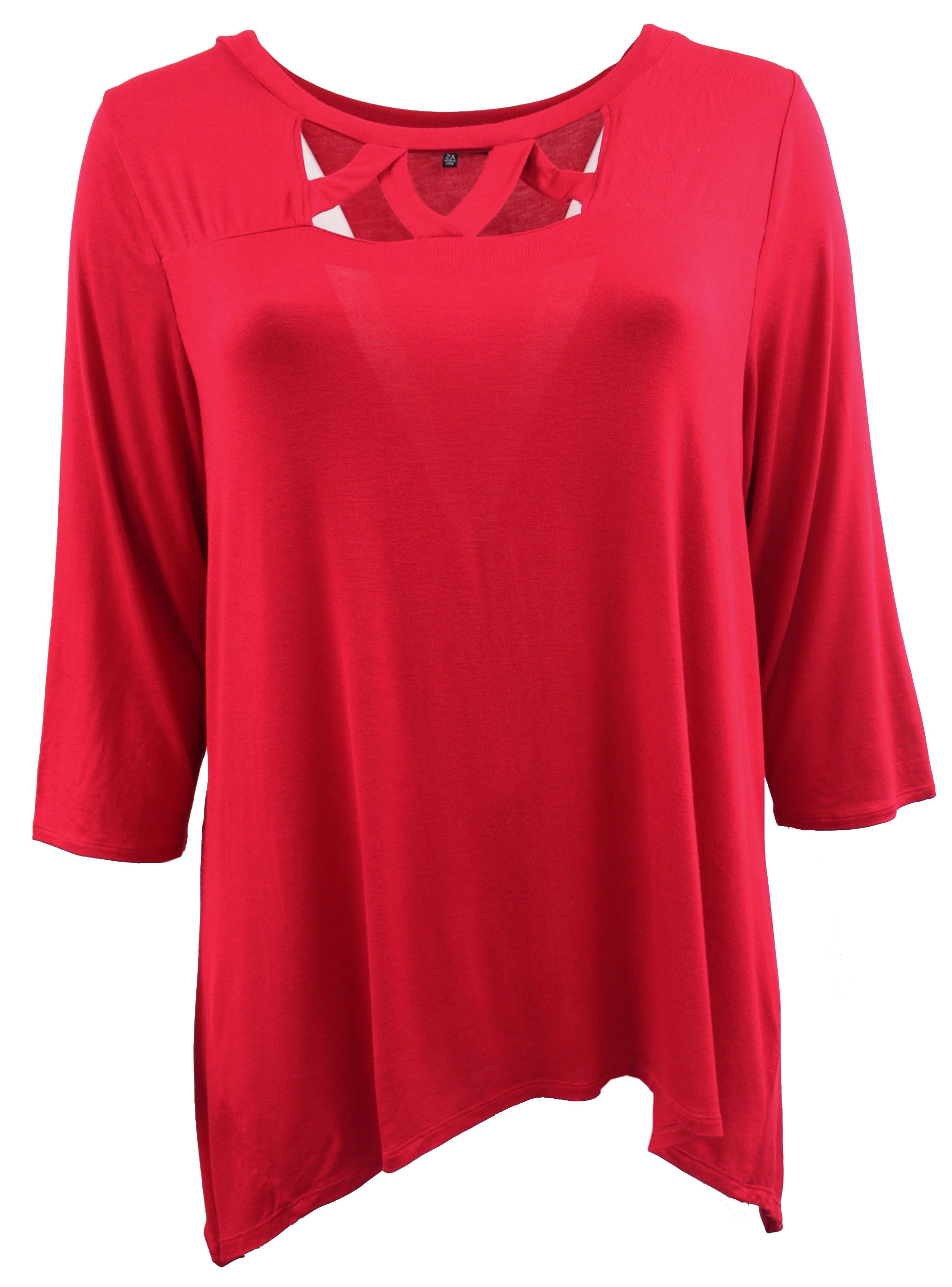 Woman Solid Round Neck Asymmetrical Plus Size Blouse T Shirt Knit Top ...