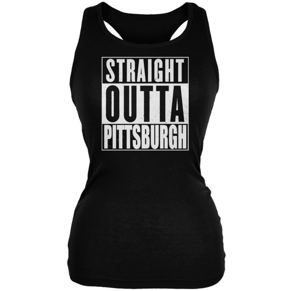 Straight Outta Pittsburgh Black Juniors Soft Tank Top - X-Large