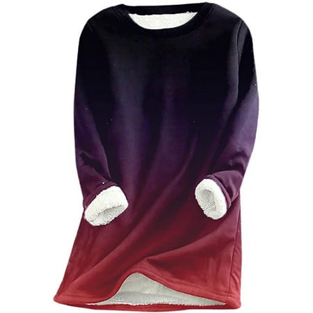 

asdoklhq Womens Plus Size Tops Clearance Women Round Neck Loungewear Nightgowns Long Sleeve Print Fall Fleece Tops