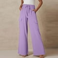 thumbnail image 2 of Enjoytime Casual Pants for Women Solid Color Wide Leg Pants with Pockets and Drawstring Elastic Waist Comfy Baggy Palazzo Pants for Women Dressy, 2 of 7