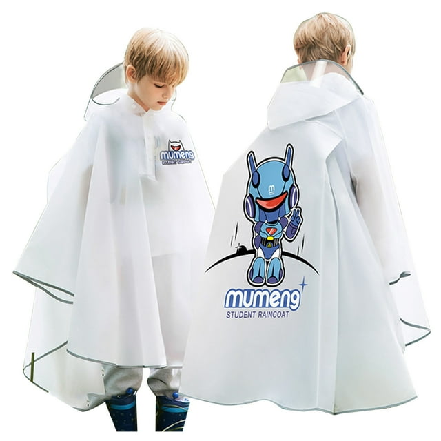 Children's Raincoat Hidden Backpack Riding Rainwear Cartoon Print Long Medium Sized Children's School Poncho Size:16-18 Years