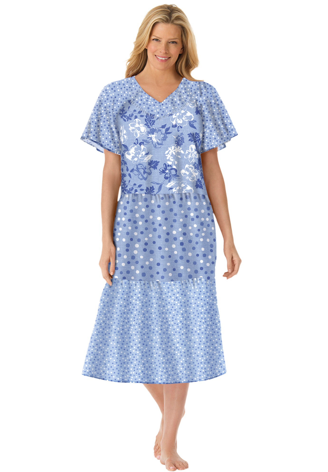 Only Necessities Womens Plus Size Tiered Print Dress Or Nightgown Dress Or Nightgown 6842