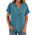 thumbnail image 2 of Ltctricy Summer for Women Dressy Casual Short Sleeve V Neck Quarter Button Henley T-Shirts Loose Tunic Tee Blouses, 2 of 7