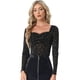 thumbnail image 1 of Blusa de fiesta con escote corazón y manga larga de malla transparente para mujer Negro XS, 1 of 5