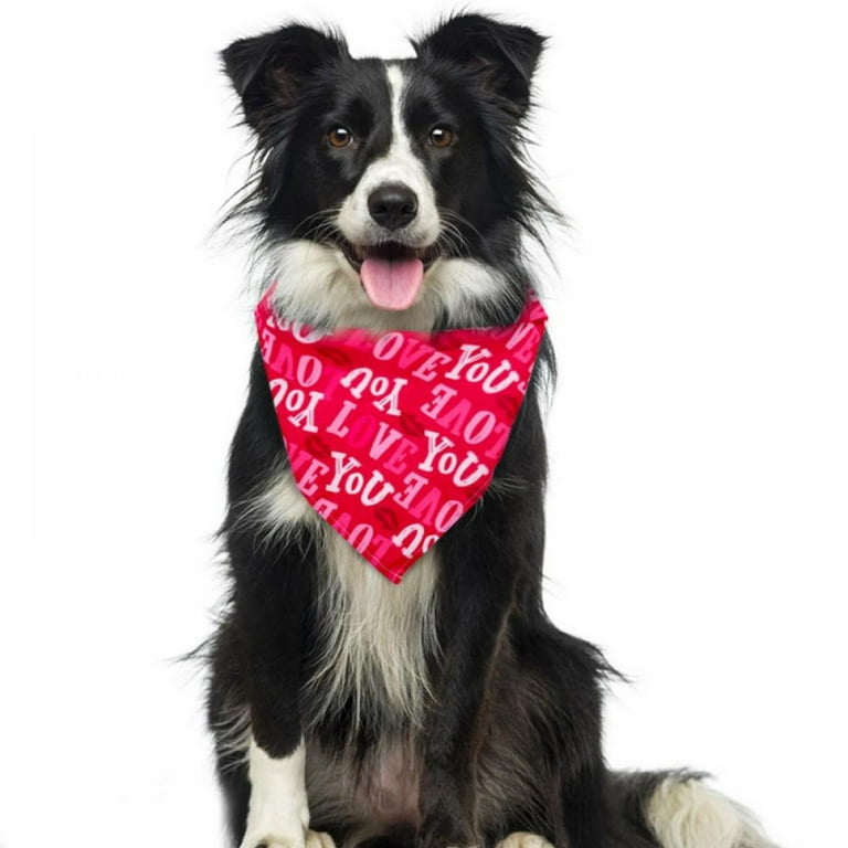 Triangle Valentine\'s Bandanas, Kerchief Valentine Bibs Heart Scarf, Love Pets Day Neckerchief, Washable Dog Cats for Dogs Adjustable