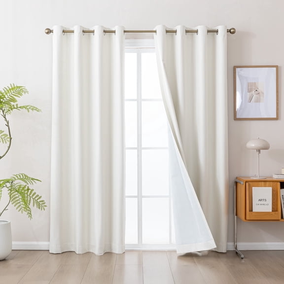 Sleep Zone Solid Herringbone Blackout Curtains Pack of 2, Drapes for Living Room, 52" x 84" Ivory White