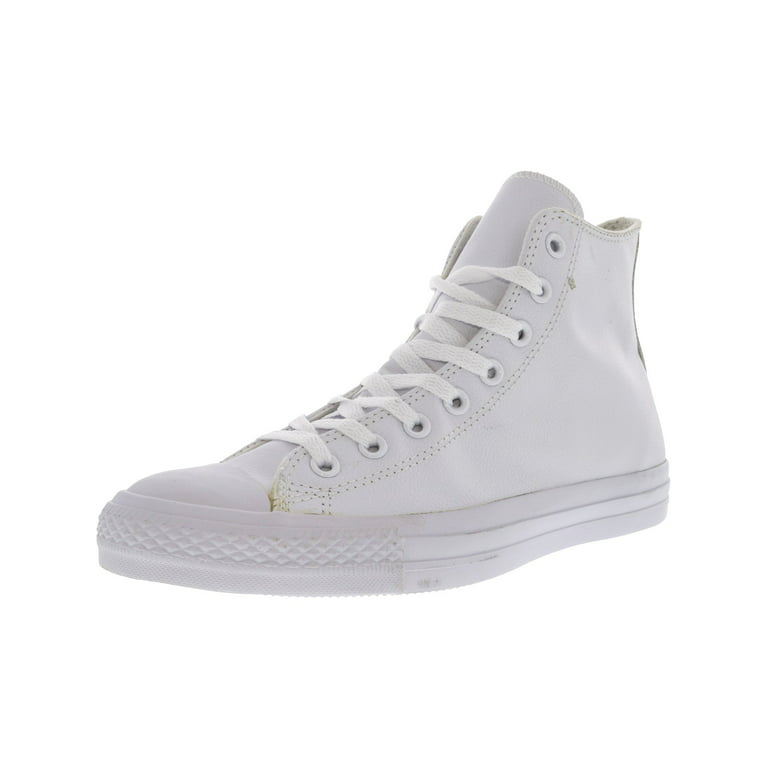 Converse Chuck Taylor All Star Leather Hi White Monochrome High-Top Fashion Sneaker - 7M / 5M -