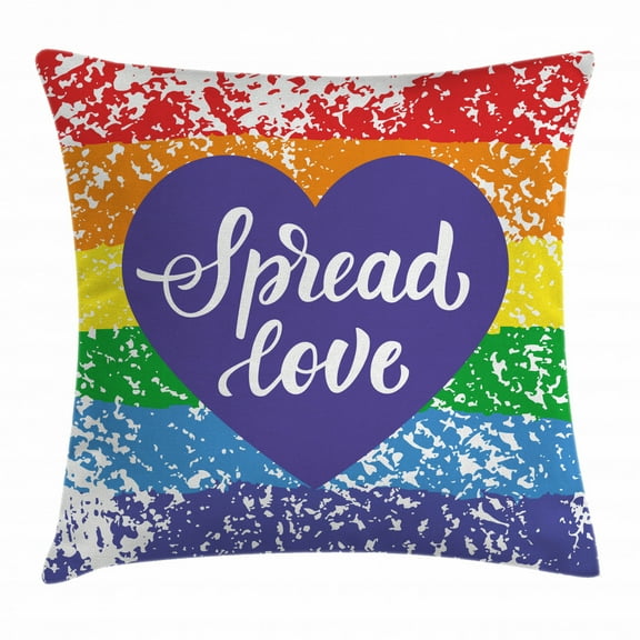 Pride Decorations Throw Pillow Cushion Cover, Spread Love Hand Writing Heart Icon Gay LGBT Parade Slogan Grungy Vibrant, Decorative Square Accent Pillow Case, 18 X 18 Inches, Multicolor, by Ambesonne