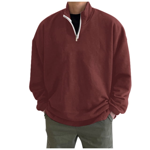 Chandail-Over Sans Capuche Décontracté Simple pour Hommes, Col Montant, Fermeture Éclair, Surdimensionné