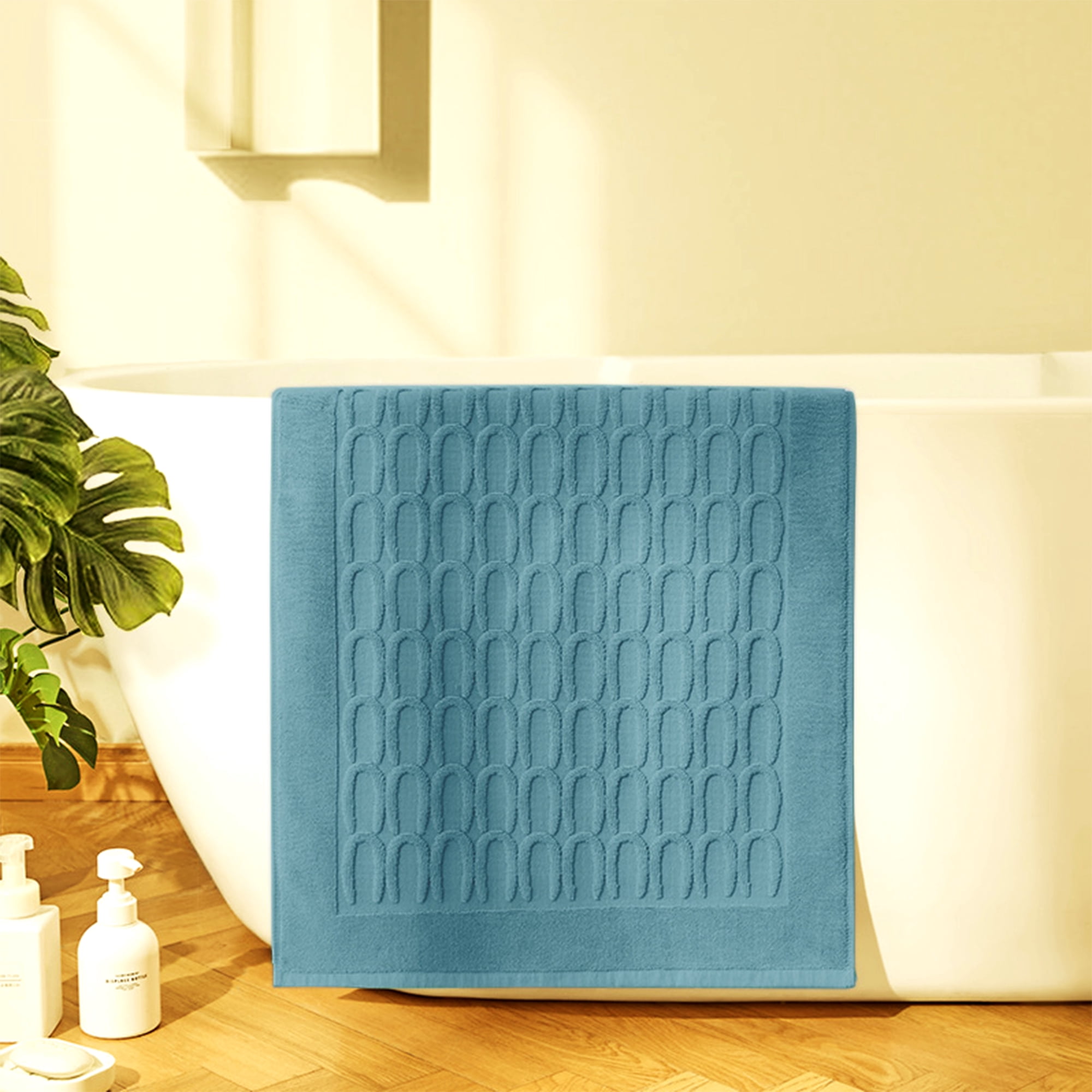 Unique Bargains Washable Textured Cotton Bath Rug Water Absorbent Mat Light Blue 20" x 32"
