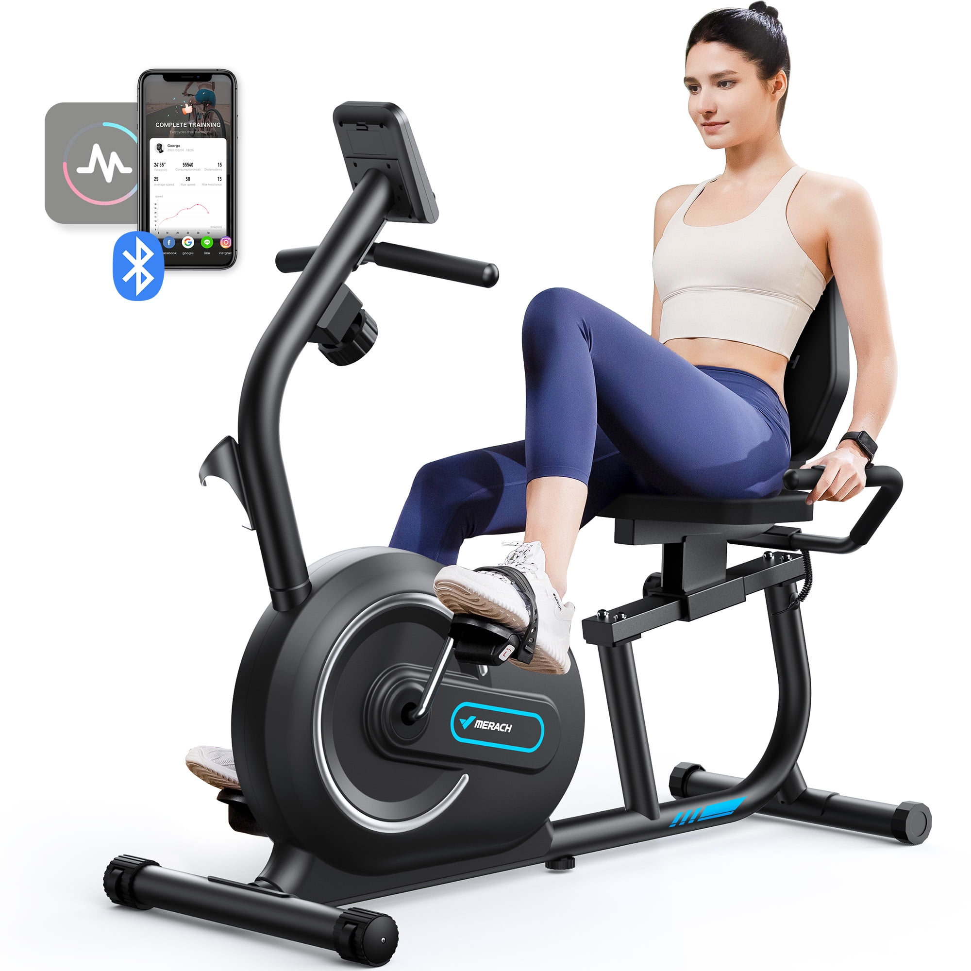 MERACH Recumbent Exercise Bike 8 Levels Resistance Smart