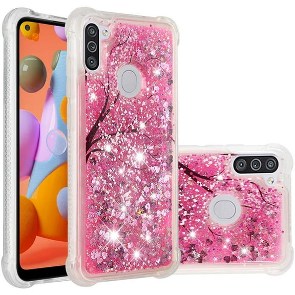 Compatible with Samsung Galaxy A11 Case Liquid Glitter Cute Stylish Slim TPU Silicone Quicksand Sparkle Shockproof for Women Girls Protective Case for Samsung Galaxy A11 Cherry Blossoms YB