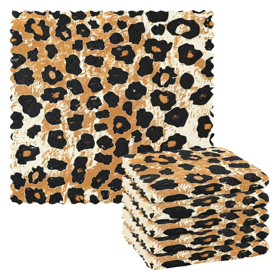 6 Pieces of Kitchen Towels 11x11Inch Kitchen Dish Cloths Kitchen Dish Towels Reuseable Cleaning Cloths Leopard Print