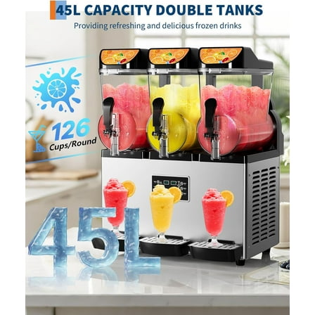 Zzistar Commercial Slushy Machine 15Lx3, Tainless Steel Smoothie Frozen Drink Maker with Self-Cleaning Mode, 1200W Electric Large Slushie Machine for Home Party