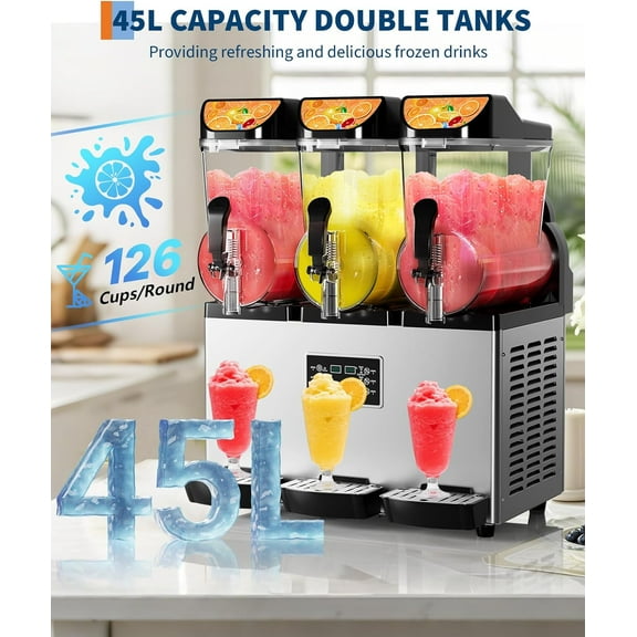 Zzistar Commercial Slushy Machine 15Lx3, Tainless Steel Smoothie Frozen Drink Maker with Self-Cleaning Mode, 1200W Electric Large Slushie Machine for Home Party