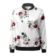 thumbnail image 3 of Gibobby Chaqueta de estilo clásico Chaquetas diarias informales para mujer, chaqueta informal ligera con cremallera, abrigo con estampado Floral, cuello levantado, prendas de vestir (Blanco, L), 3 of 4