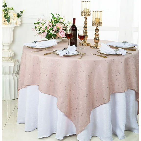 Wedding Linens Inc. 72'' x 72'' Square Sequins Paillette Burlap/Flax Hessian Polyester Table Overlays, Table Toppers, Tablecloths for Wedding Party Events Luxury Dcor use - Blush Pink