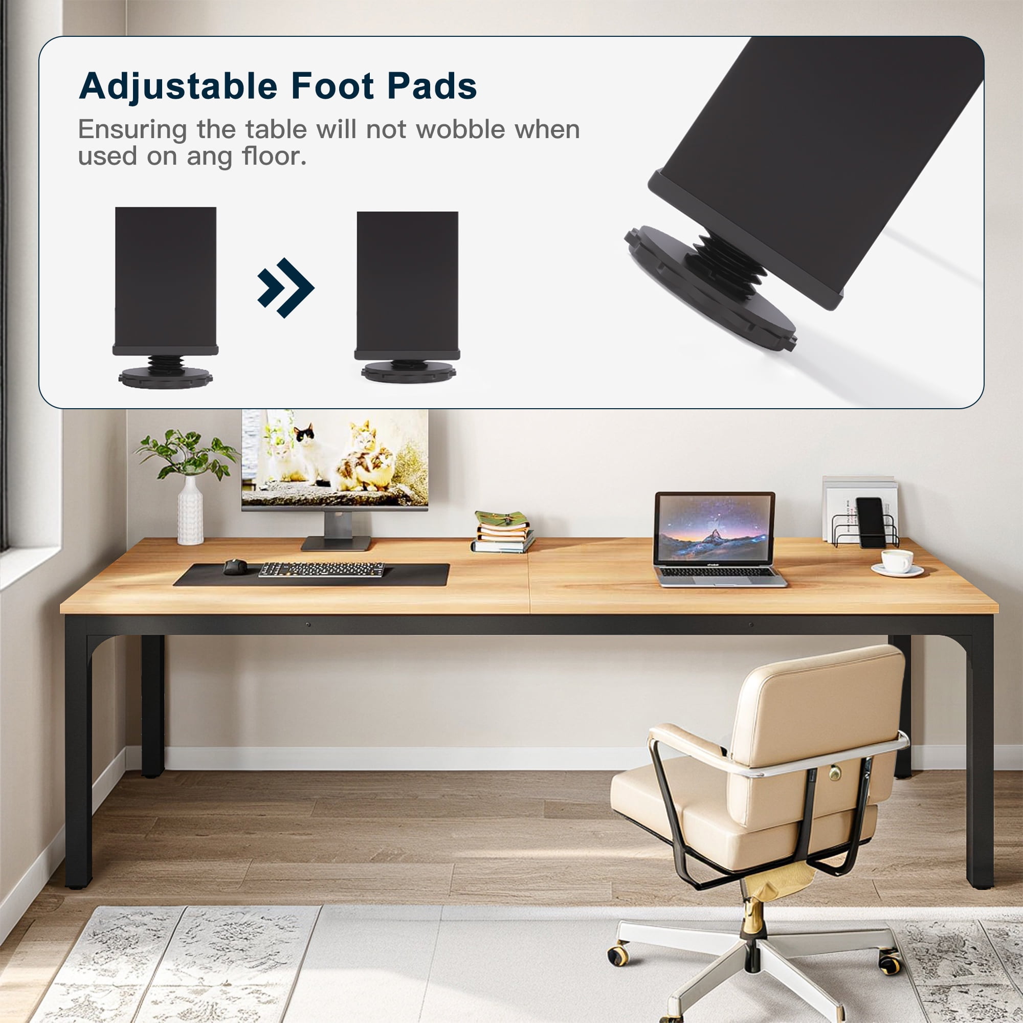 Demi Bonn 78" Farmhouse Dining Table, Wood Rustic Kitchen Table for 8 People, Large Rectangular Dinner Table for Dining Room, Home Office, Living Room Furniture, Beige