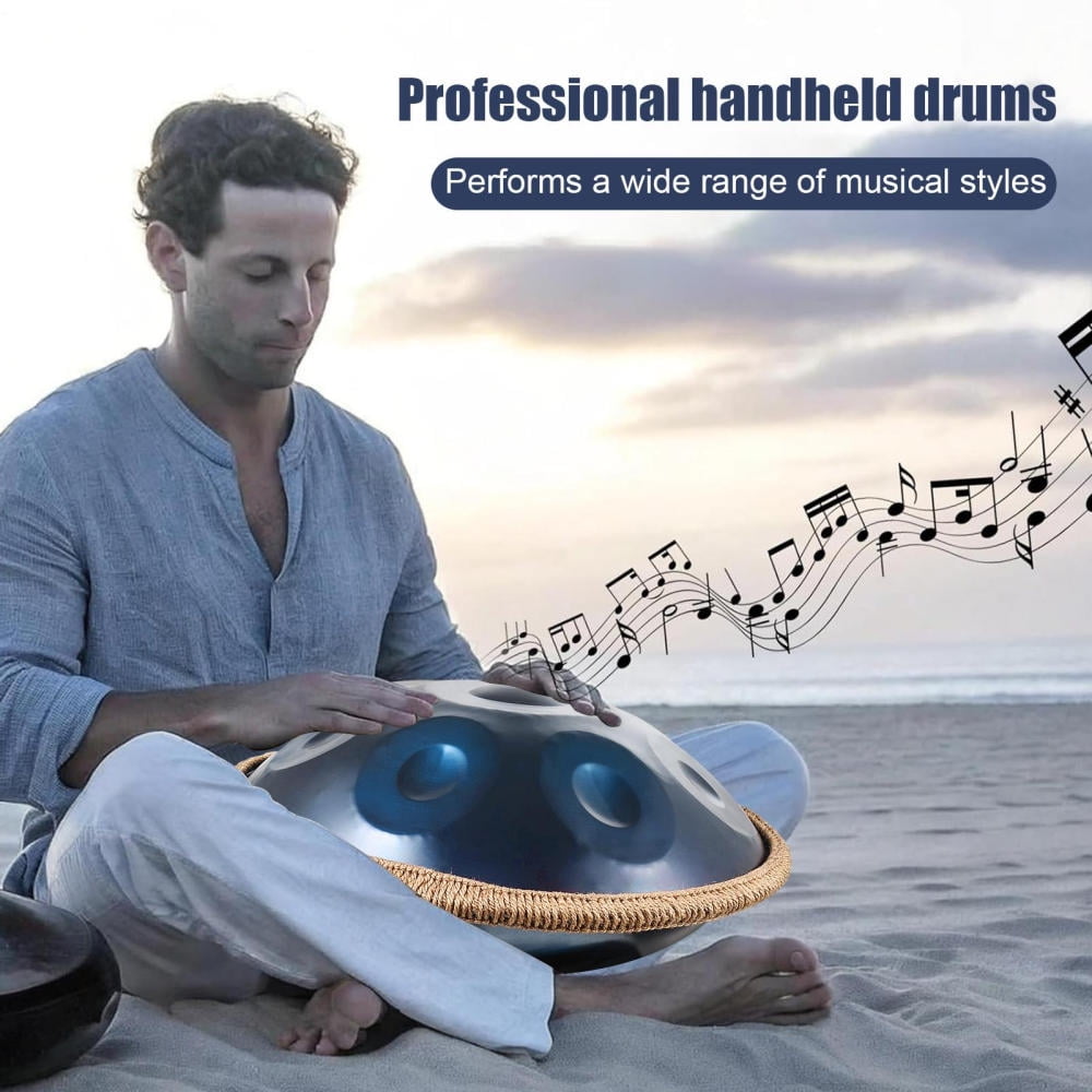 18 in & 9 Notes D Minor Hand Drum, Handpan Drum, Hand Pan Drum Instrument with Mallets, Handpan Stand & Carry Bag, Steel Healing Sound Drum, Percussion Instruments for Adults Beginners