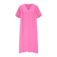 thumbnail image 4 of Ovzne Robes d'Été pour Femmes 2025 Robe d'Été Robe Décontractée Unie Col en V Manches Courtes Robe Décontractée Robe de Printemps Manches Courtes Liquidation, 4 of 7