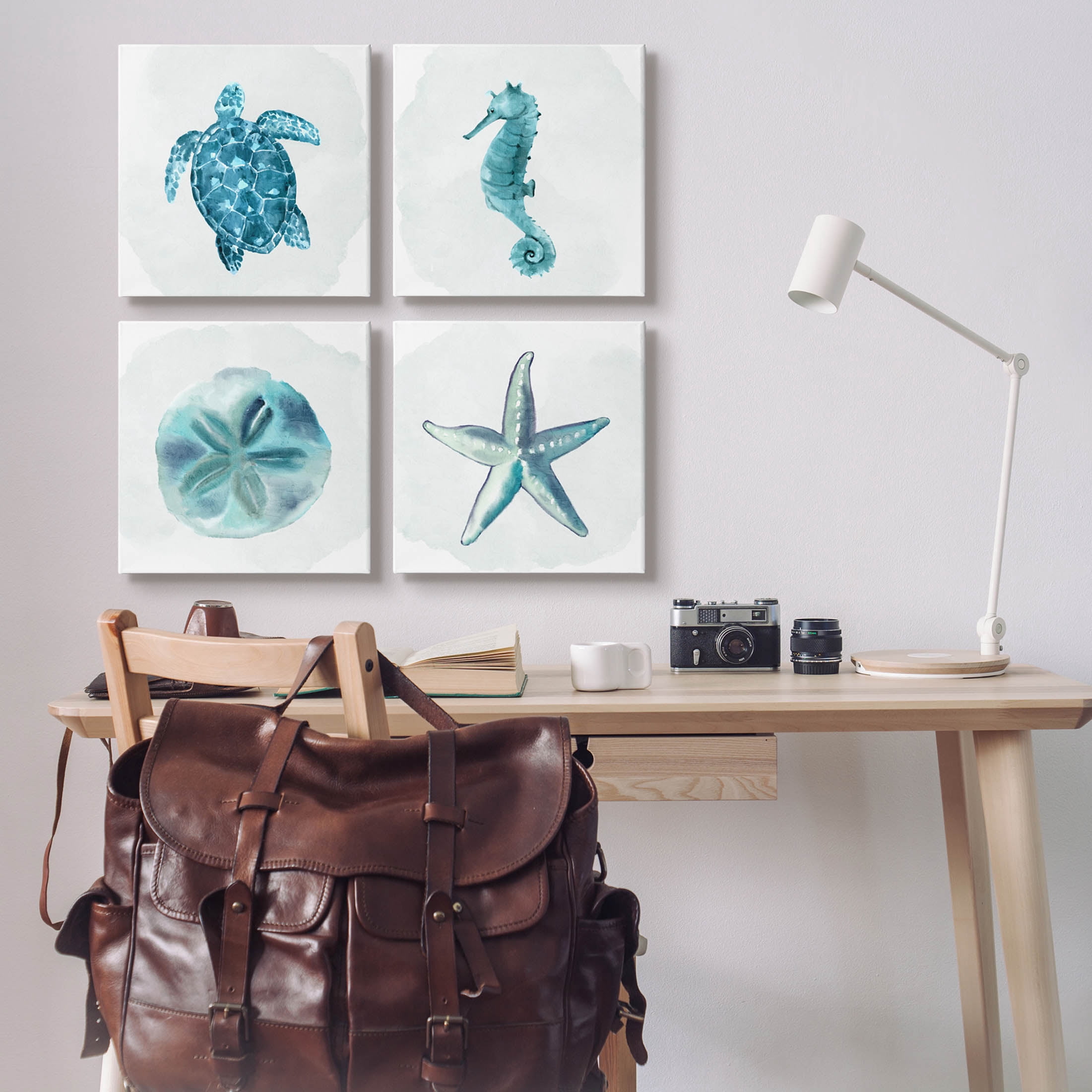 Stupell Industries Aquatic Ocean Life Portraits Graphic Art Gallery Wrapped Canvas Print Wall Art, Set of 4, Design by Kim Allen