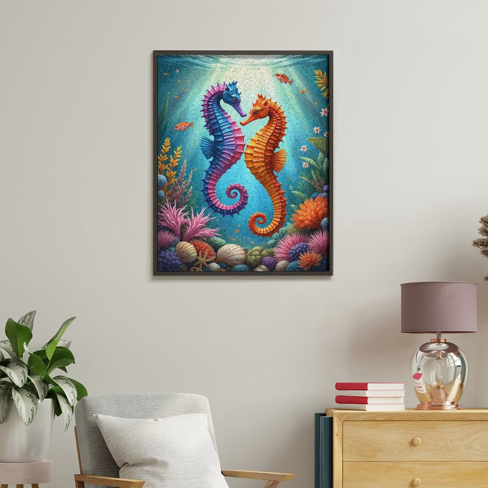 Paint by Numbers Kit for Adults, Colorful Seahorses Ocean Scene Paint by Numbers, Easy Paint by Numbers Kit for Adults Beginner, DIY Adult Paint by Number Kits on Canvas, Home Decor