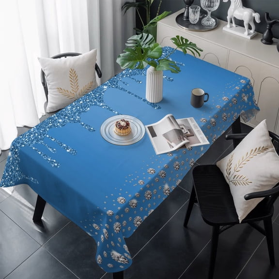 Modern Blue Table Cloth Waterproof Tablecloths, Abstract Diamond Luxury Gradient Tablecloth Dining Table Cover for Kitchen Party Tabletop Outdoor, Rectangle Tablecloth 60x120 Inch