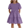 thumbnail image 1 of Mgmyaa Robe d'Été à Manches Courtes Smockée à Volants pour Filles Col Rond Ligne A Robes Fluides Taille 5-15 Ans, 1 of 5