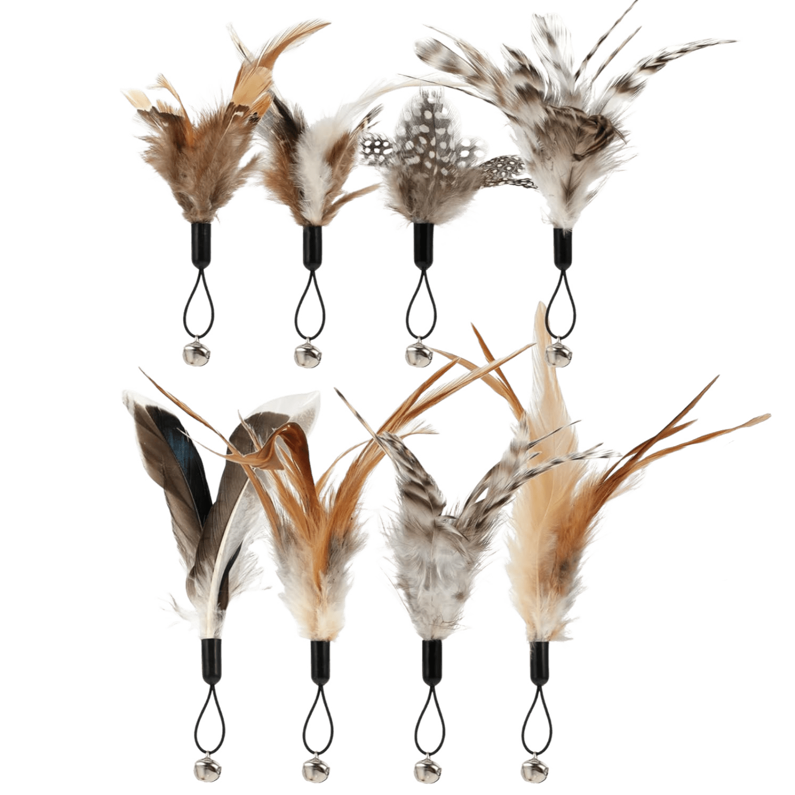 8 Pack Feather Cat Toy Replacement Heads with Bells Interactive Teaser Attachments for Kittens and Adult Cats Assorted Feather Toys for Exercise and Play