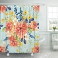 thumbnail image 1 of Juego de cortinas de ducha ABPHQTO impermeables Color verde claro con flores rojas naranjas amarillas 165x180 cm, 1 of 2
