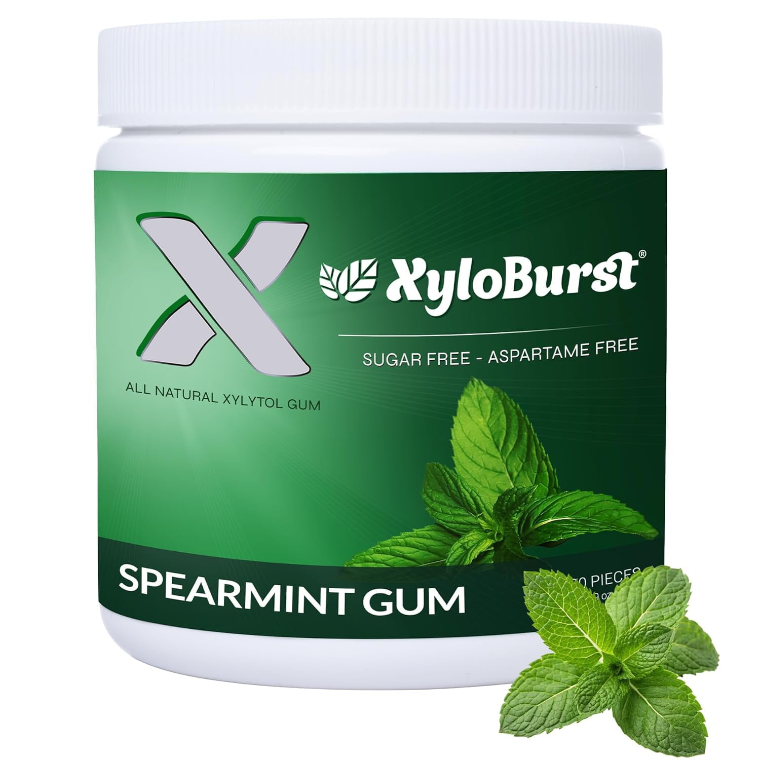 XyloBurst Gum | Xylitol Chewing Gum | Sugar Free Gluten-Free Keto Friendly | Aspartame Free Gum For Oral Health | Spearmint | 100-Count Jar