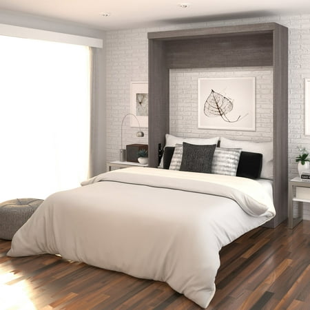 By Bestar Full Wall Bed In Bark Gray, Bestar Lumina Queen Wall Bed With Desk In White Chocolate Dark