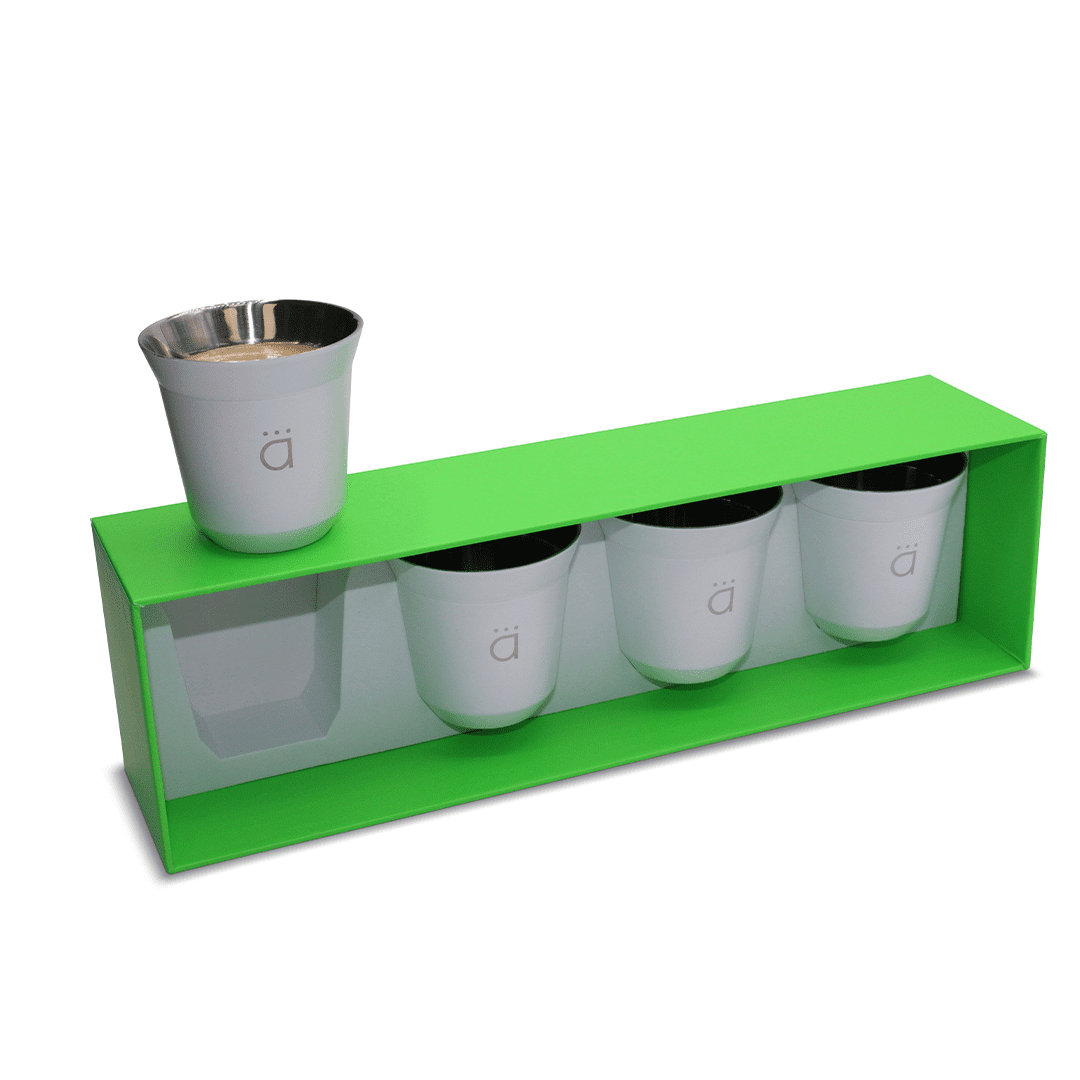 Kalmateh Double Wall Insulated Stainless Steel Espresso Coffee Cup Set, Pack of Four - Heat Resistant Espresso Coffee Cups- 2.7oz 80ml (White)