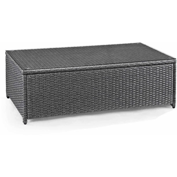 Crosley Palm Harbor Outdoor Wicker Glass Top Table, Grey Wicker