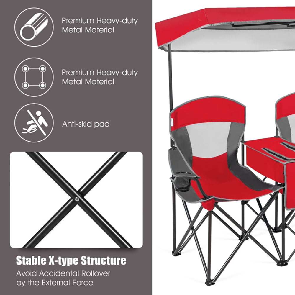 Aimee Lii Portable Folding Camping Canopy Chairs with Cup Holder, Double Camping Chair with Canopy, Red Aimee Lii Portable Folding Camping Canopy Chairs with Cup Holder, Double Camping Chair with Canopy, Red